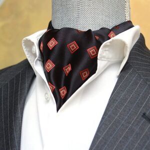 Men's Cravat Ascot‎ Black Red ornament Gift Box A204